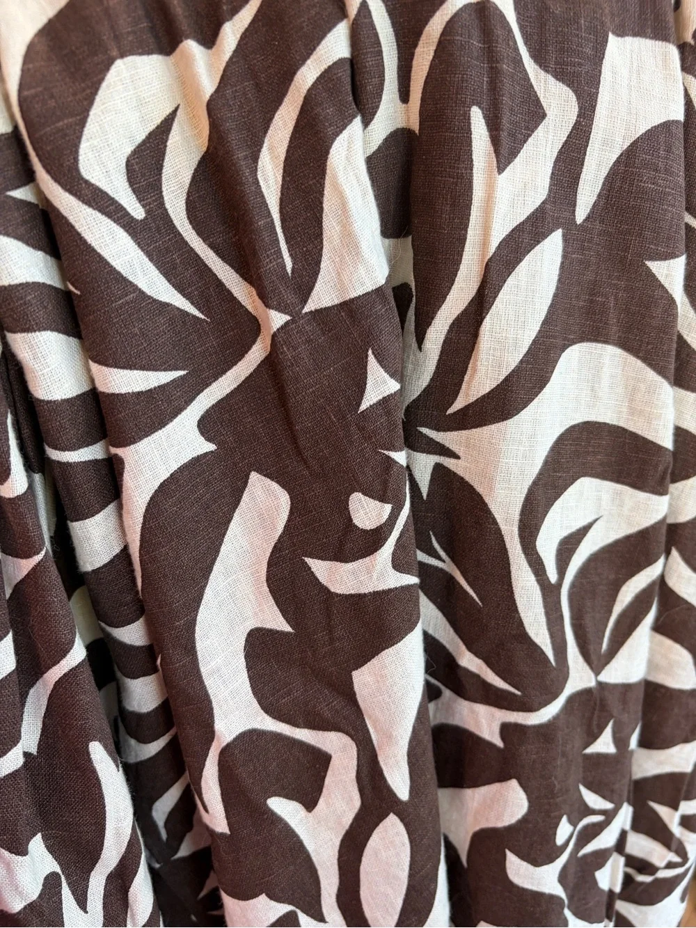 Abercrombie & Fitch Brown Cream Linen Blend Abstract Floral Maxi
